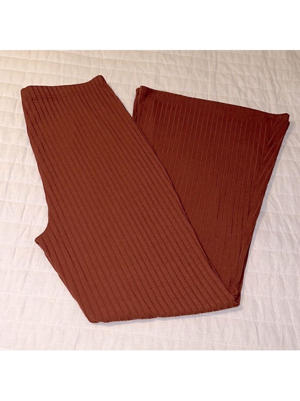 F21+ 2X Rust Brown Ribbed Knit Wide Leg Pants